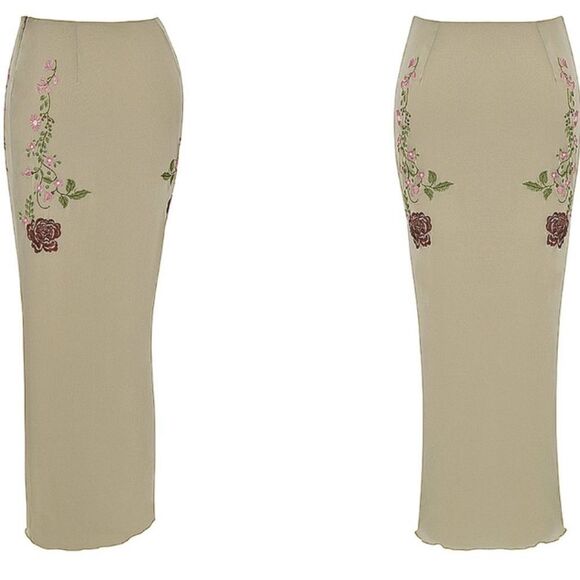 NWT HOUSE OF CB 'Lailah' Artichoke Floral Maxi Skirt Medium - Picture 4 of 10